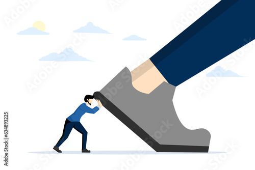 concept of constantly pushing oneself, continuing self-development or self-improvement to succeed in business and career, the confident entrepreneur pushes himself forward with full effort.