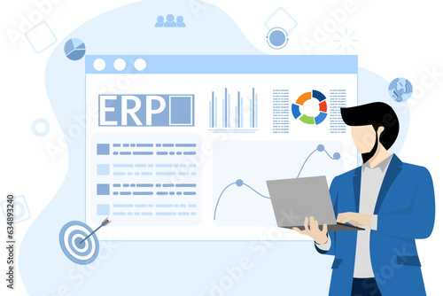 ERP enterprise resource planning concept, company productivity and improvement. Illustration for website, landing page, mobile app, poster and banner. flat vector illustration on a white background.