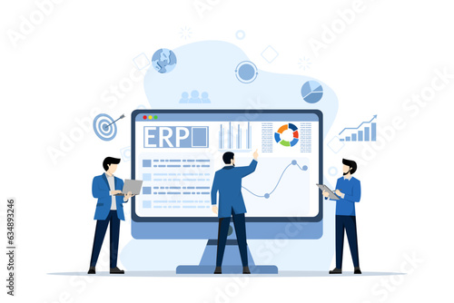 ERP enterprise resource planning concept, company productivity and improvement. Illustration for website, landing page, mobile app, poster and banner. flat vector illustration on a white background.