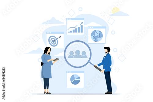 concept of analysis and market research. goals, planning, advice, experts, strategy, support and success. Minimal vector infographic. flat vector illustration on a white background.