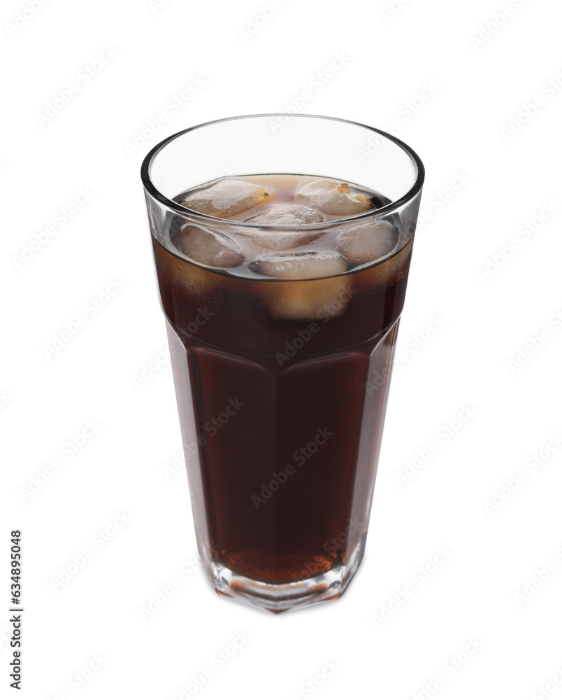 Glass of refreshing soda water with ice cubes isolated on white Glass of refreshing soda water with ice cubes isolated on white