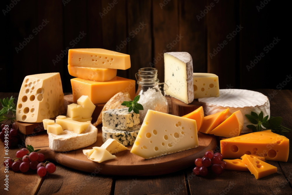 pieces of cheese, Different types of cheese on the table