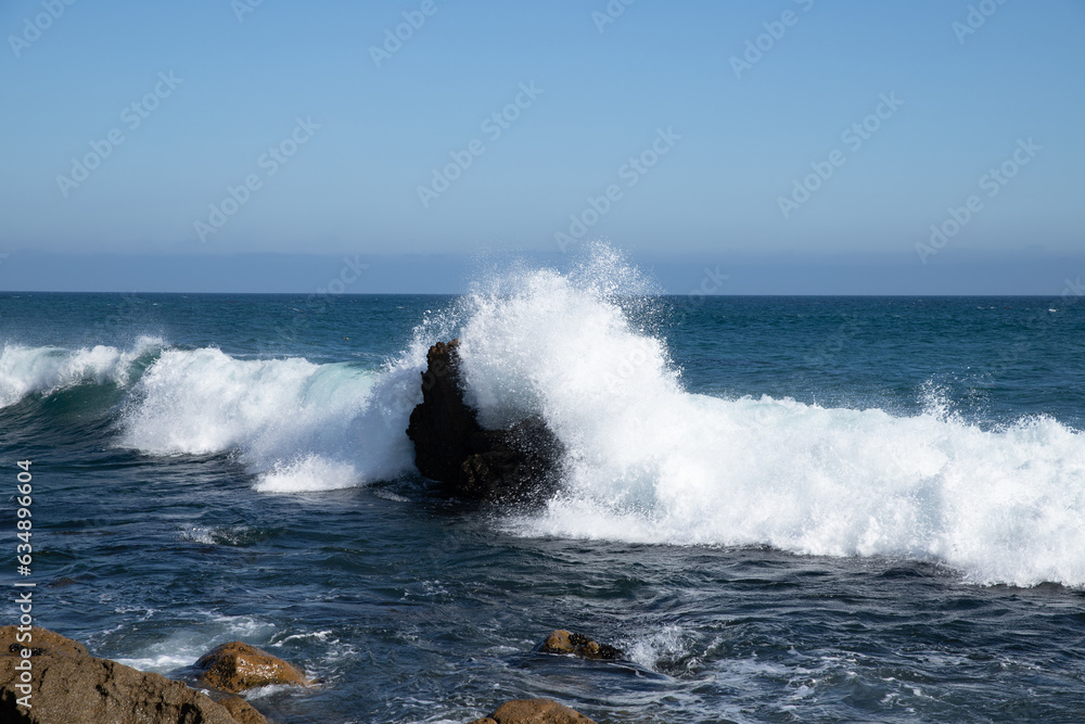 waves crashing on rocks at malibu beach
