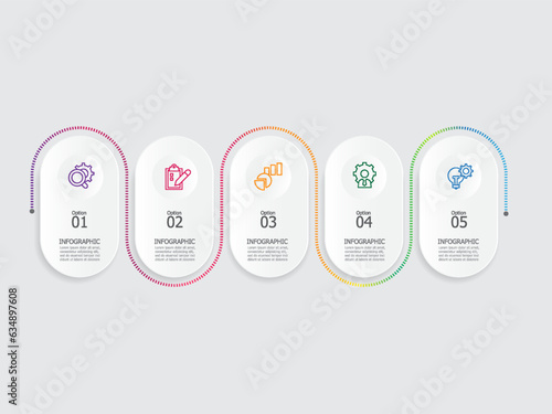 horizontal round ellipse steps timeline infographic element report background with business line icon 5 steps for any business-related presentation or publication