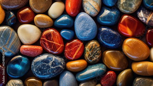 A collection of different colored stones arranged in an artistic pattern
