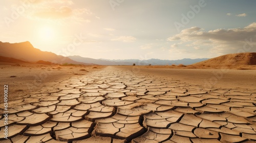 Image of a cracked and parched desert landscape, with dry earth and fissures extending into the distance