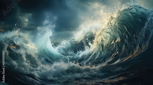 Fotografie, Obraz Illustration showcasing turbulent waves during a sudden squall at sea