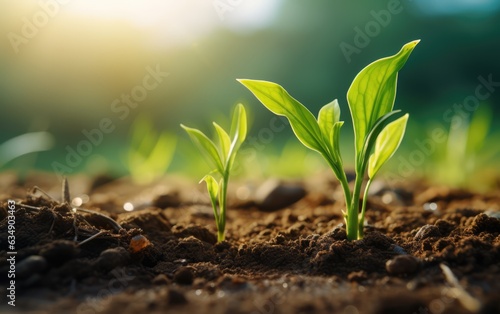 Concept of new life. Seedlings growing in soil. environmental protection, earth day