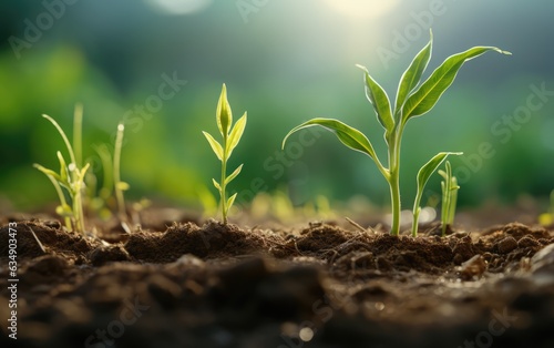 Concept of new life. Seedlings growing in soil. environmental protection, earth day