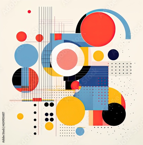 Risograph aesthetic of circles and straight lines