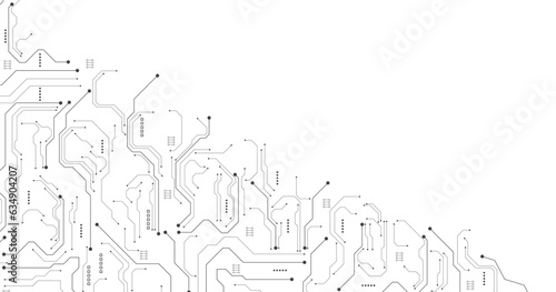 Gray circuit diagram on white background. High-tech circuit board connection system. Vector abstract technology on white background.