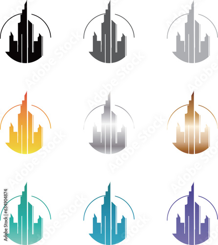 高層ビル群のシルエットアイコン_9点セット