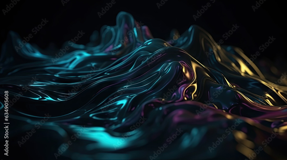 Obraz premium Abstract glowing liquid flowing on dark background. Modern shiny pattern. Futuristic technology concept. Created with Generative AI Technology