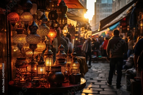 Istanbul's Glowing Souk: Hyper-Detailed Bazaar Bustle with Colorful Spice Displays, Vendors' Calls, and Iconic Mosque 