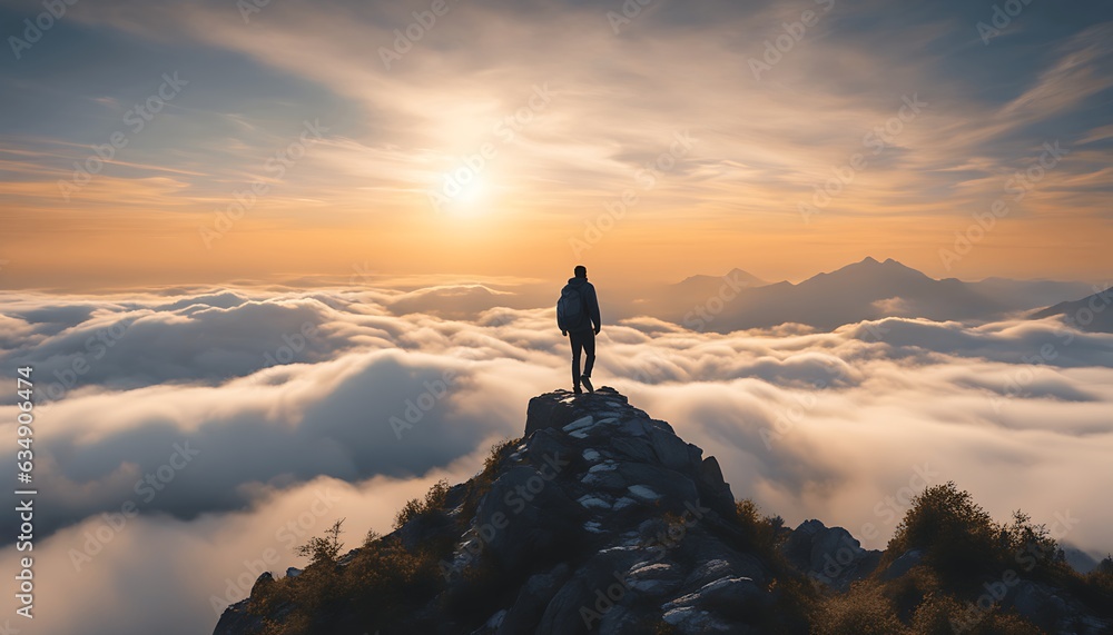 People on the mountain watch the sunrise amid the sea of mist from the top of the mountain beautifully. People on the mountain watch the sunrise amid the sea of mist from the top of the mountain beautifully.