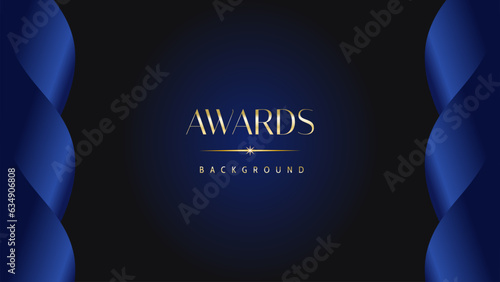 Dark blue golden royal awards graphics background. Lines growing elegant shine spark. Luxury premium corporate abstract design template.