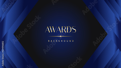Dark blue golden royal awards graphics background. Lines growing elegant shine spark. Luxury premium corporate abstract design template.