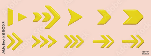 Set of yellow vector arrows. Shiny 3d glass Arrows icon. Arrows Cartoon minimal style collection. 3d vector illustration.