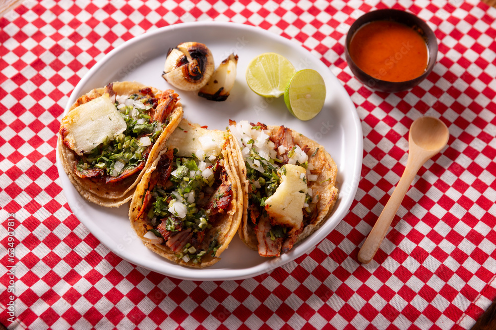 Tacos al pastor. Also known as Tacos de Trompo, they are the most