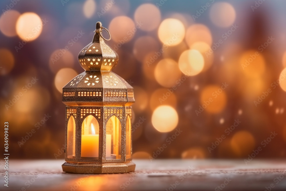 Ornamental Arabic lantern with burning candle glowing . Festive greeting card, invitation for Muslim holy month Ramadan Kareem. Ramadan Kareem greeting photo with serene mosque background Ornamental Arabic lantern with burning candle glowing . Festive greeting card, invitation for Muslim holy month Ramadan Kareem. Ramadan Kareem greeting photo with serene mosque background