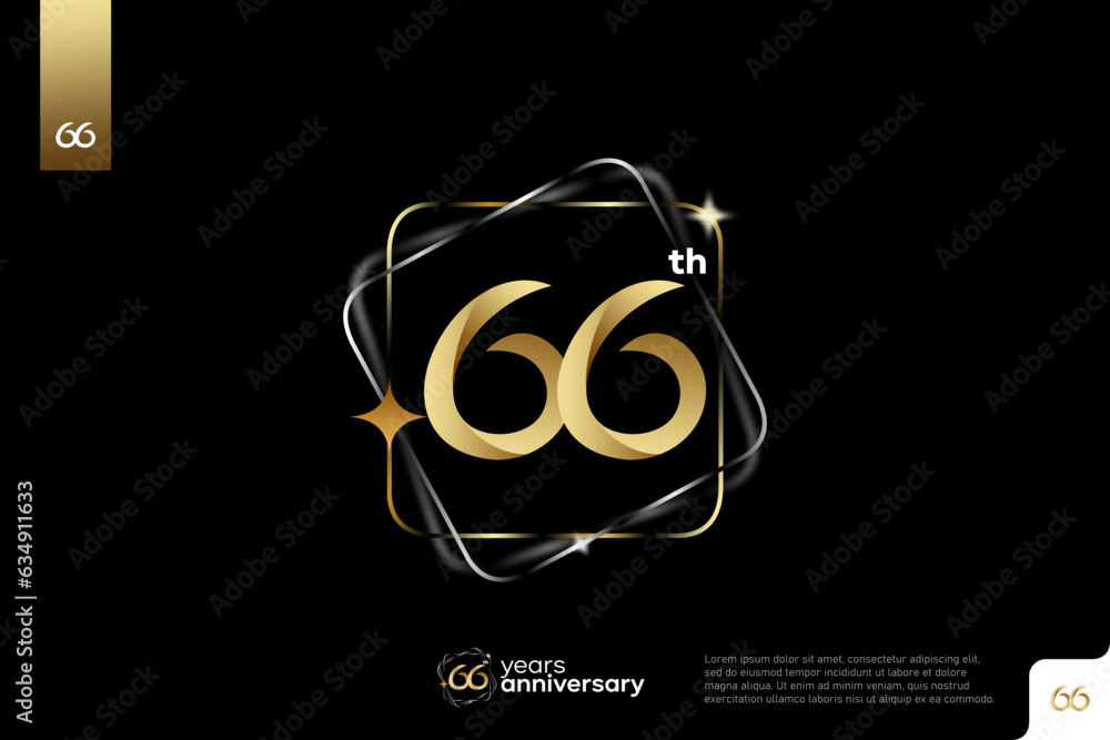 Gold number 66 logo icon design on black background, 66th birthday logo ...