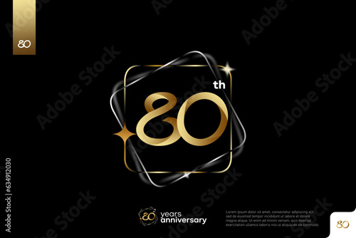 Gold number 80 logo icon design on black background, 80th birthday logo number, anniversary 80