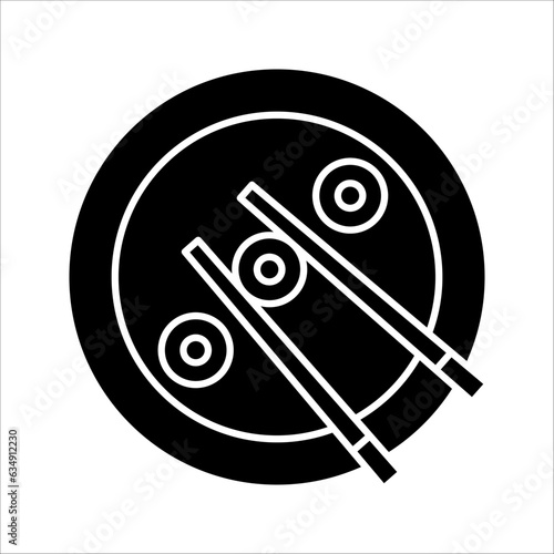 chopsticks holding sushi roll. concept of snack, susi, exotic nutrition, sushi restaurant, sea food. vector illustration on white background