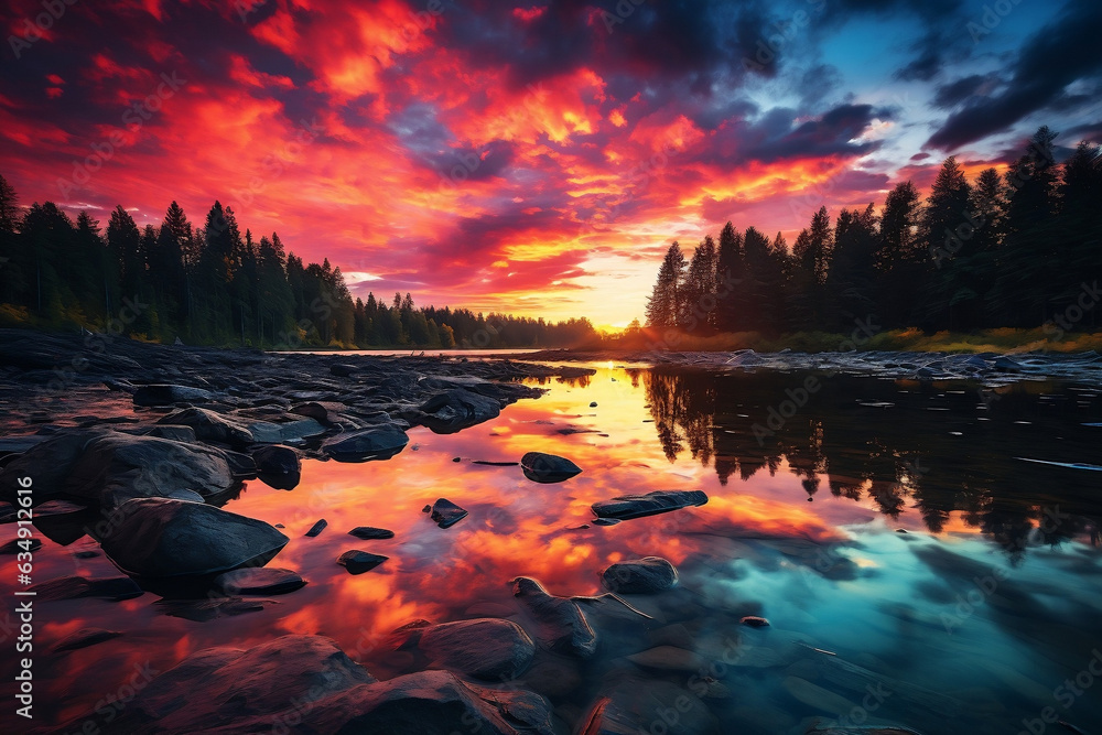Glimmers of Color, Captivating Sunset Reflections on a Serene Lake