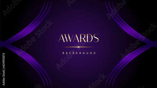 Dark purple golden royal awards graphics background. Elegant modern template with classy shine.