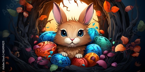 cute bunny with easter egg background illustration