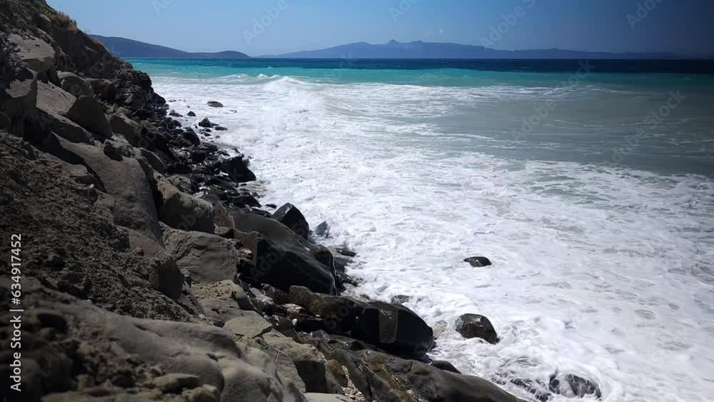 custom made wallpaper toronto digitalRogue waves splashing on rocky coastline in beautiful sea scape with blue turquoise colors in Mediterranean