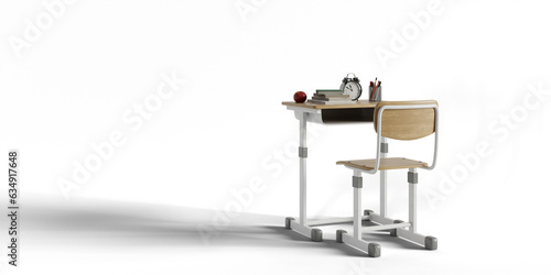 фотографія a solid color background in which the desks in the school classroom are alone, 3