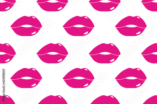 Repeat background doll style. Seamless pattern with pink lips. Flat ivector llustration