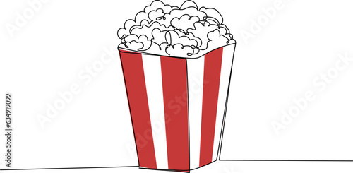 Continuous one line drawing of popcorn in a box. Simple vector illustration