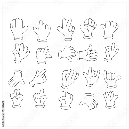 Hands poses. Female hand holding and pointing gestures, fingers crossed, fist, peace and thumb up. Cartoon human palms and wrist vector set. Communication or talking with emoji for messengers
