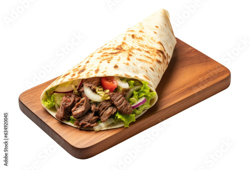 Shawarma on cutting board isolated on transparent background