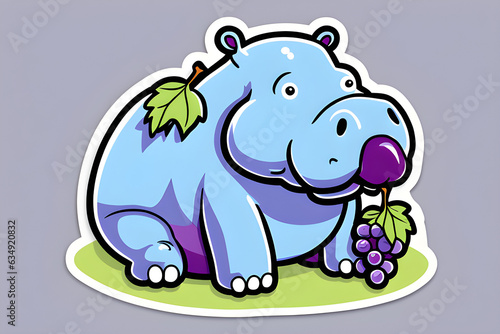 hippo eating grapes. Generative AI © 기욱 박