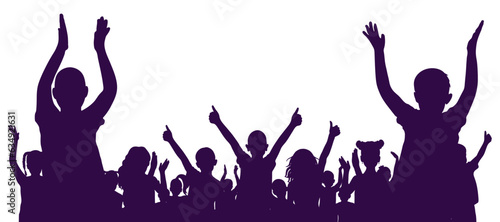 Happy cheerful crowd of children, silhouette. Back to school or party and etc. Vector illustration