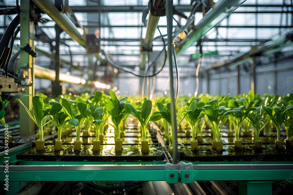 high tech industrial agriculture greenhouse with plants