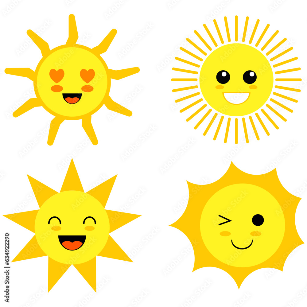 Cute Happy and Smiling Sun Cartoon Illustration Collection