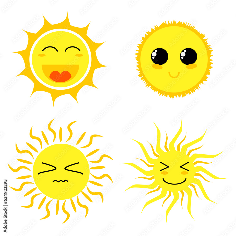 Cute Happy and Smiling Sun Cartoon Illustration Collection