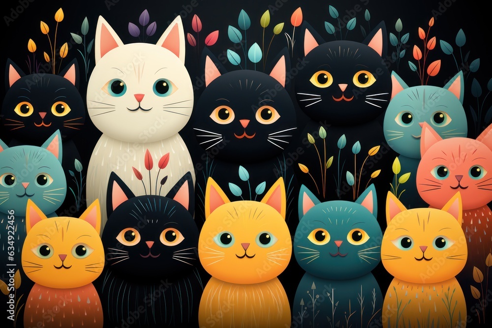 Fototapeta premium Cats seamless pattern wallpaper Generative AI.