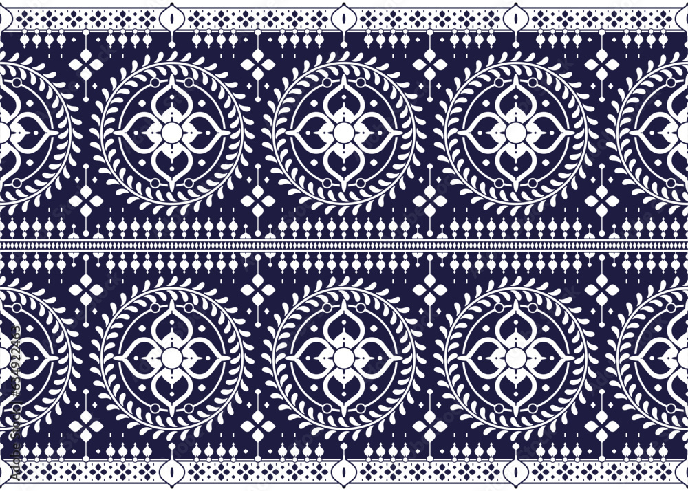 geometric and flower ethnic fabric pattern on blue background for cloth carpet wallpaper background wrapping etc. geometric and flower ethnic fabric pattern on blue background for cloth carpet wallpaper background wrapping etc.