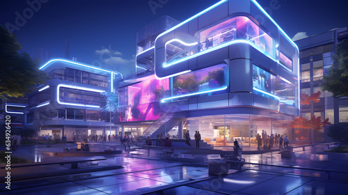 Futuristic bustling tech hub. Generated AI
