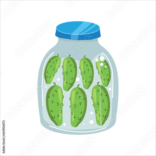 Homemade jars of preserving the cucumber. Autumn harvest season. Vector illustration