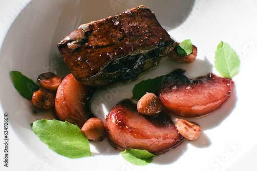 Foie Gras With Peach Slices and Hazelnuts