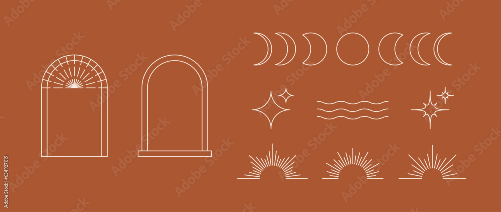 Vetor de Boho style linear element collection. Bohemian decorative ...