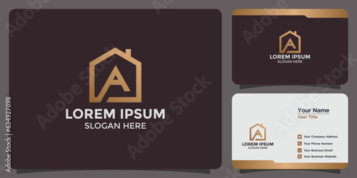 house design logo combination of the letter A and a business card