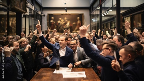 a group of people raising their hands photo