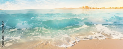 Clear ocean waves on the shoreline, open and clear sea created with AI